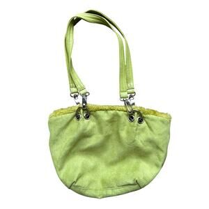 Y2K Green Faux Fur Trim Shoulder Bag